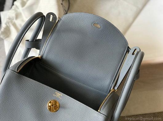 Hermes Lindy 26cm Designer Tote Shoulder Bags Blue Gold
