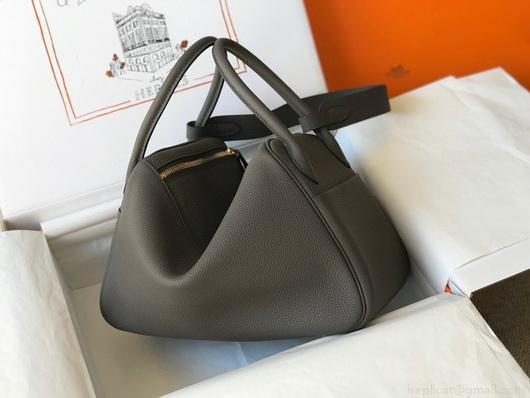 Hermes Lindy 26cm Designer Tote Shoulder Bags Gray Gold