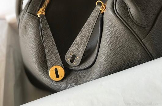 Hermes Lindy 26cm Designer Tote Shoulder Bags Gray Gold