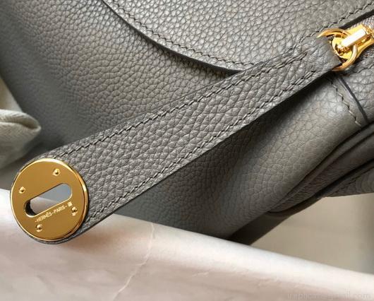 Hermes Lindy 26cm Designer Tote Shoulder Bags Gray Gold