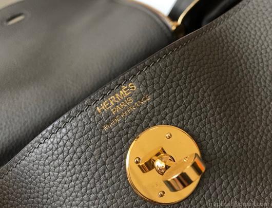 Hermes Lindy 26cm Designer Tote Shoulder Bags Gray Gold