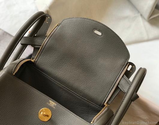 Hermes Lindy 26cm Designer Tote Shoulder Bags Gray Gold