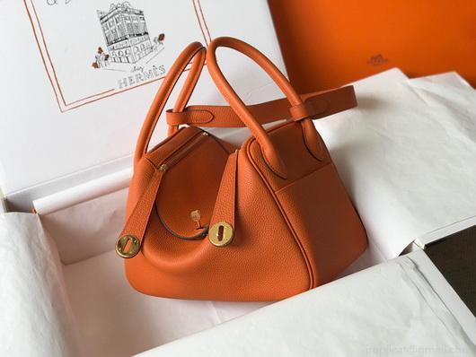 Hermes Lindy 26cm Designer Tote Shoulder Bags Orange Gold