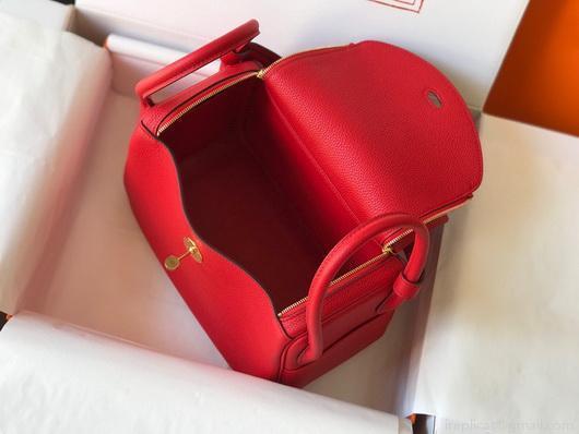 Hermes Lindy 26cm Designer Tote Shoulder Bags Red Gold