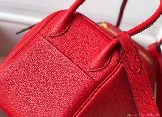 Hermes Lindy 26cm Designer Tote Shoulder Bags Red Gold