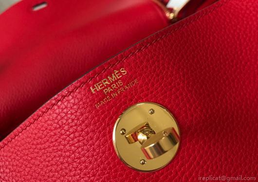 Hermes Lindy 26cm Designer Tote Shoulder Bags Red Gold