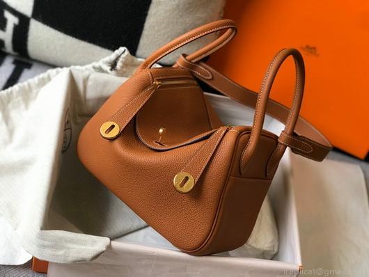 Hermes Lindy 26cm Designer Tote Shoulder Bags Tan