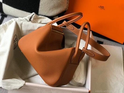 Hermes Lindy 26cm Designer Tote Shoulder Bags Tan