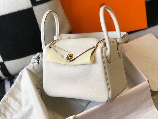 Hermes Lindy 26cm Designer Tote Shoulder Bags Wihte Gold