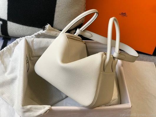Hermes Lindy 26cm Designer Tote Shoulder Bags Wihte Gold