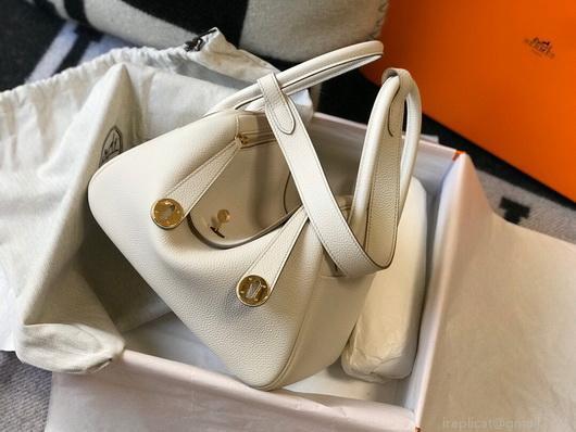 Hermes Lindy 26cm Designer Tote Shoulder Bags Wihte Gold