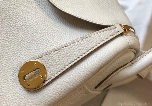 Hermes Lindy 26cm Designer Tote Shoulder Bags Wihte Gold