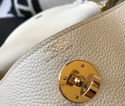 Hermes Lindy 26cm Designer Tote Shoulder Bags Wihte Gold