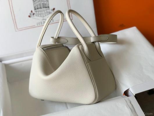 Hermes Lindy 26cm Designer Tote Shoulder Bags Wihte Silver