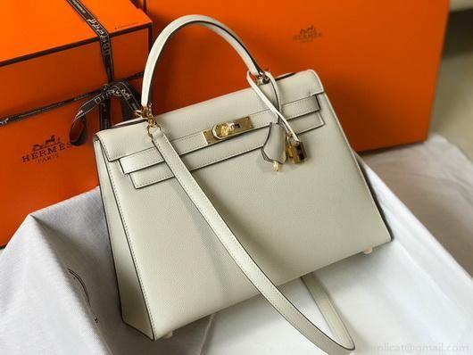 Hermes Sellier Kelly 28cm of Epsom Leather Bag 20333 White