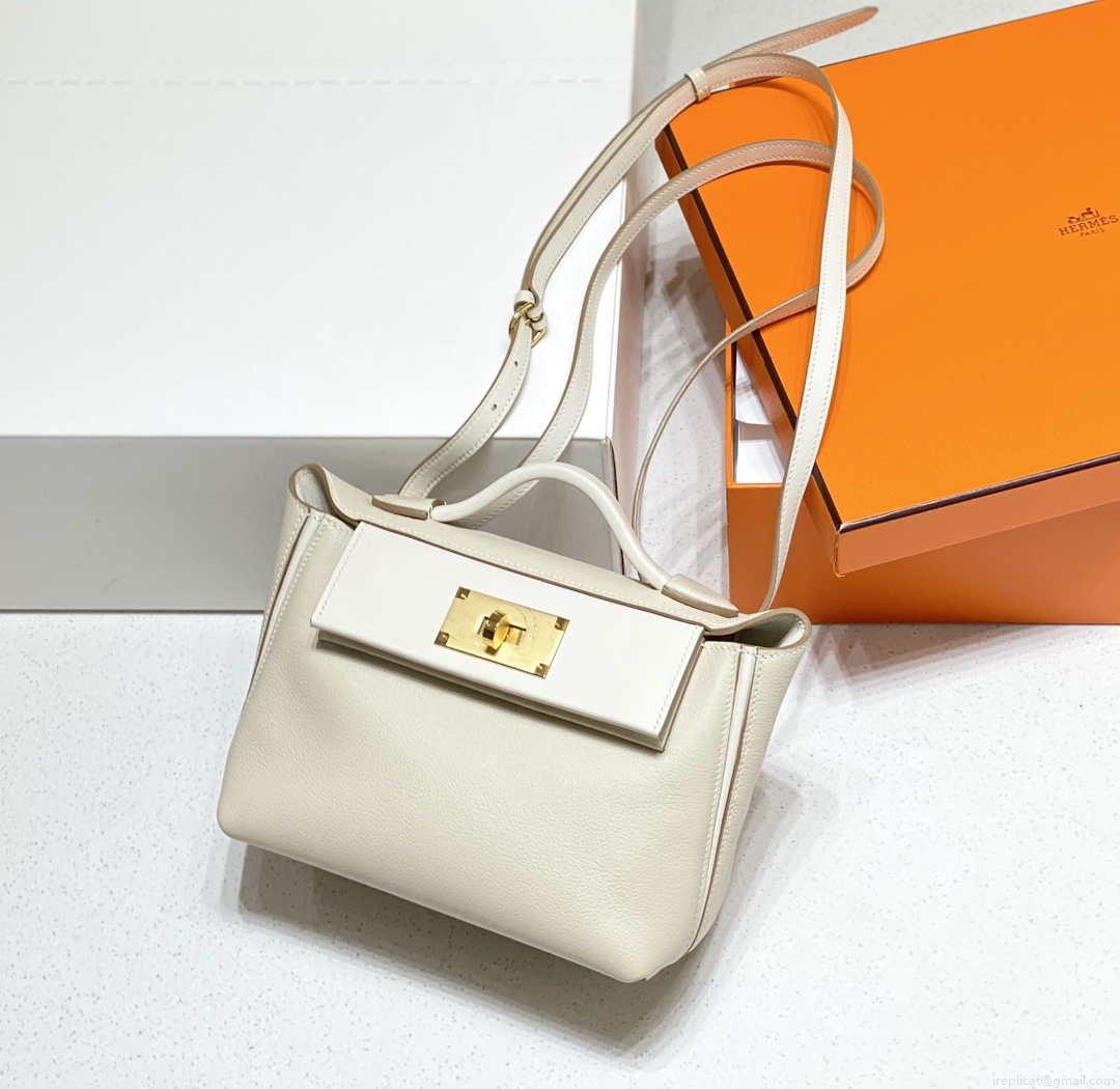 Hermes Mini Kelly 2424 Leather 21cm H230264 White