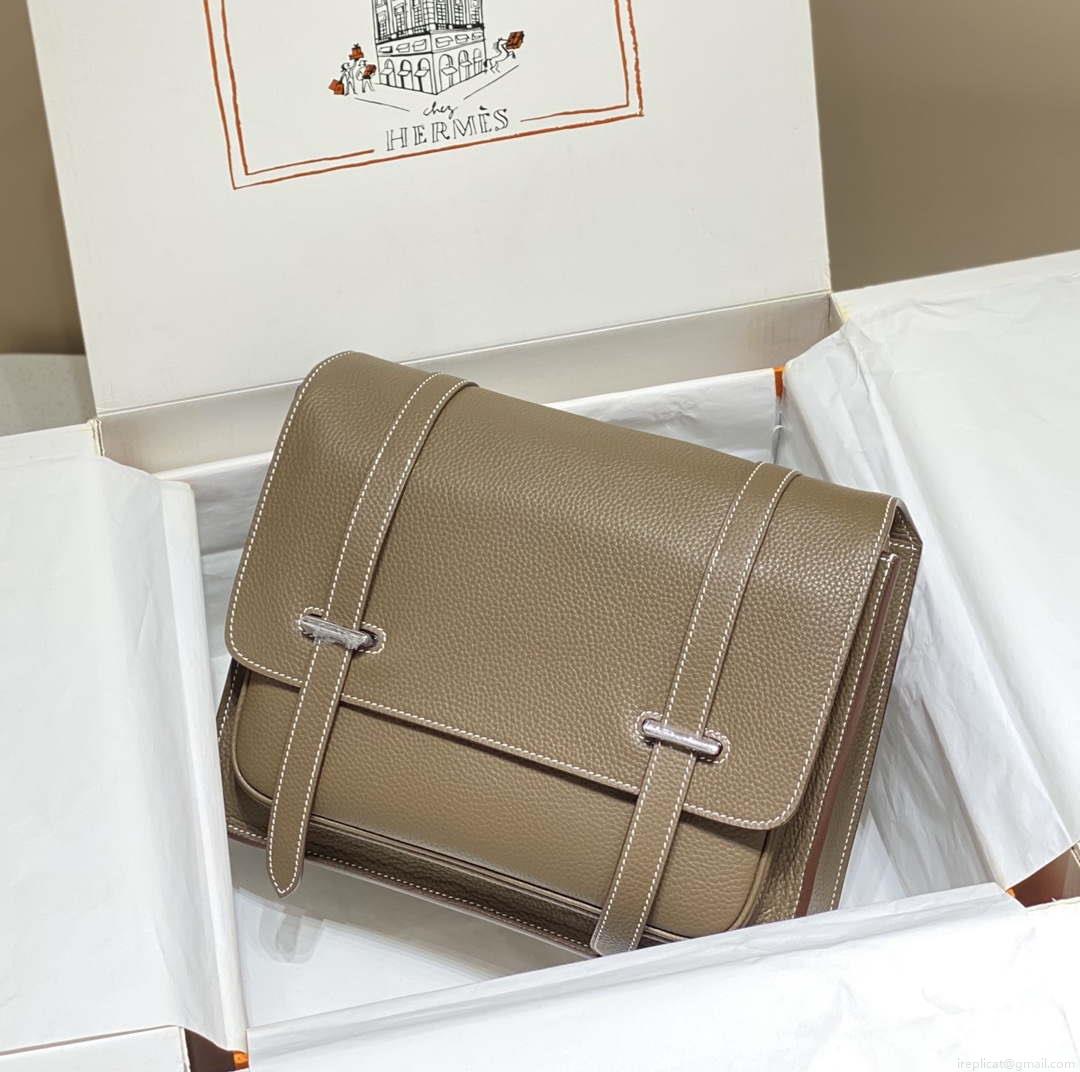 Hermes H074774CK37 Steve light messenger bag 34cm Elephant gray