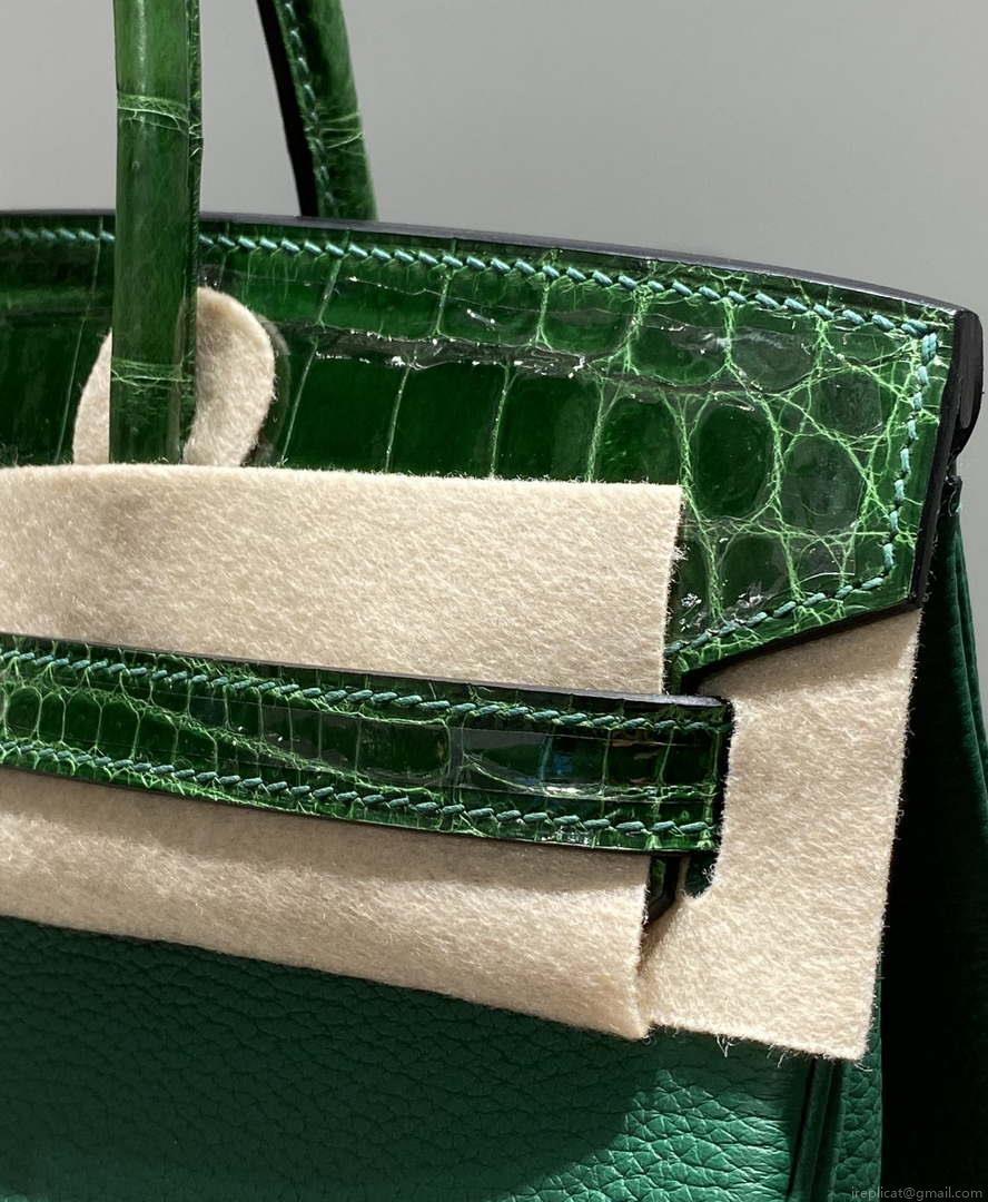 Hermes Birkin Tote Bag Togo Leather With High Gloss Nile Crocodile Emerald H28810