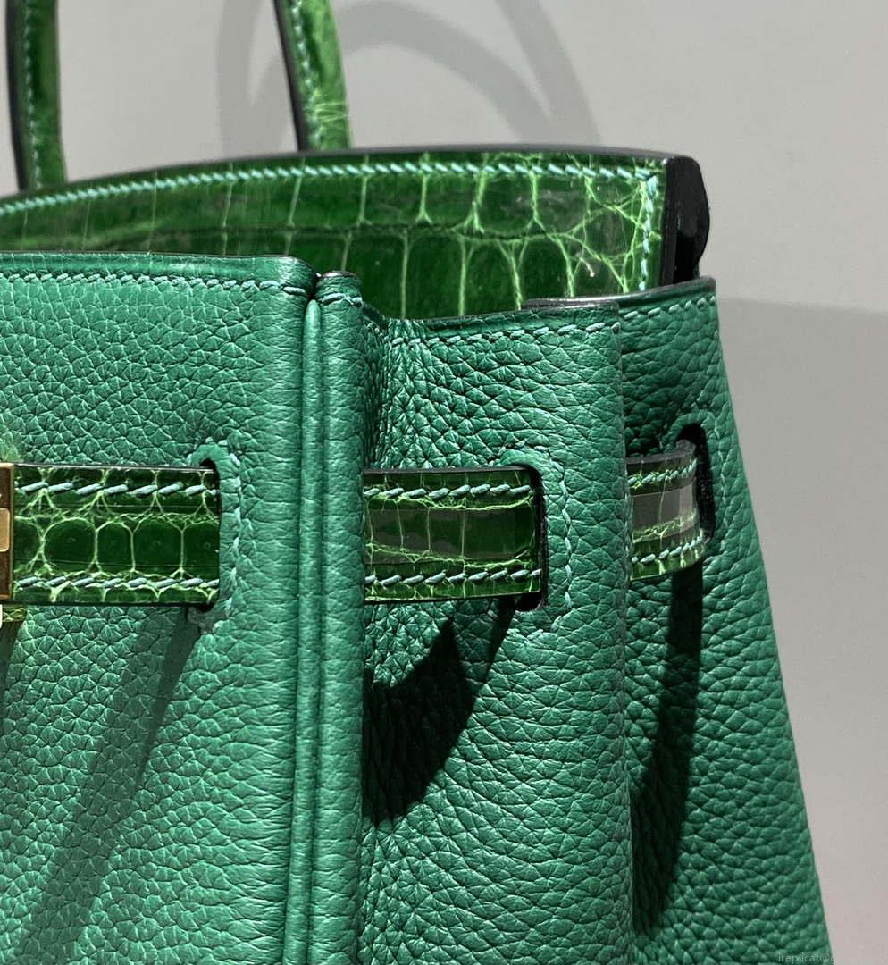 Hermes Birkin Tote Bag Togo Leather With High Gloss Nile Crocodile Emerald H28810