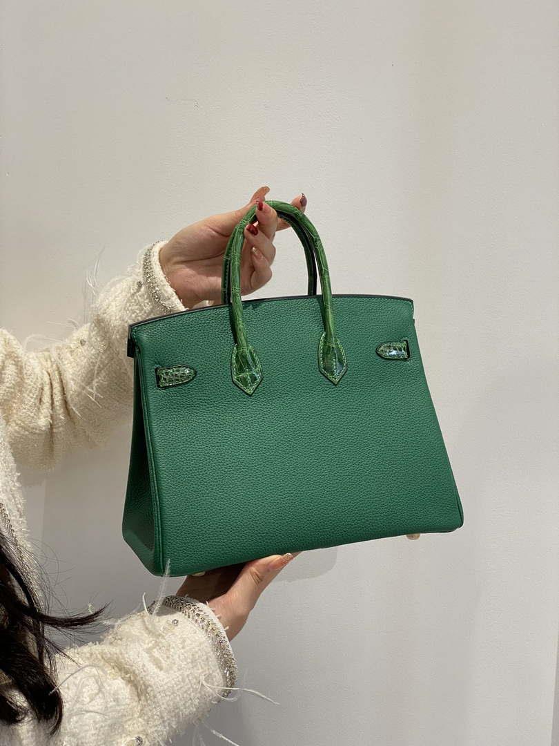 Hermes Birkin Tote Bag Togo Leather With High Gloss Nile Crocodile Emerald H28810