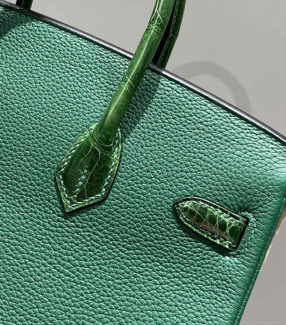 Hermes Birkin Tote Bag Togo Leather With High Gloss Nile Crocodile Emerald H28810