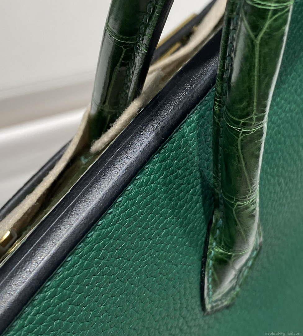 Hermes Birkin Tote Bag Togo Leather With High Gloss Nile Crocodile Emerald H28810
