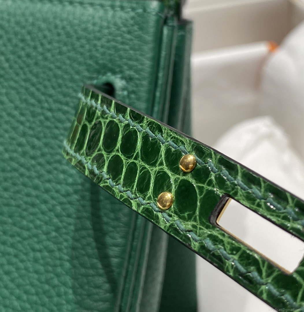 Hermes Birkin Tote Bag Togo Leather With High Gloss Nile Crocodile Emerald H28810