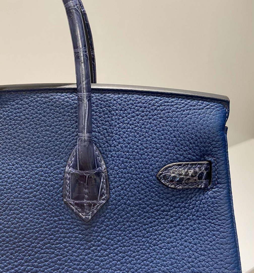 Hermes Birkin Tote Bag Togo Leather With High Gloss Nile Crocodile Emerald H28811