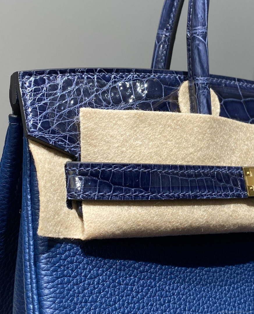 Hermes Birkin Tote Bag Togo Leather With High Gloss Nile Crocodile Emerald H28811