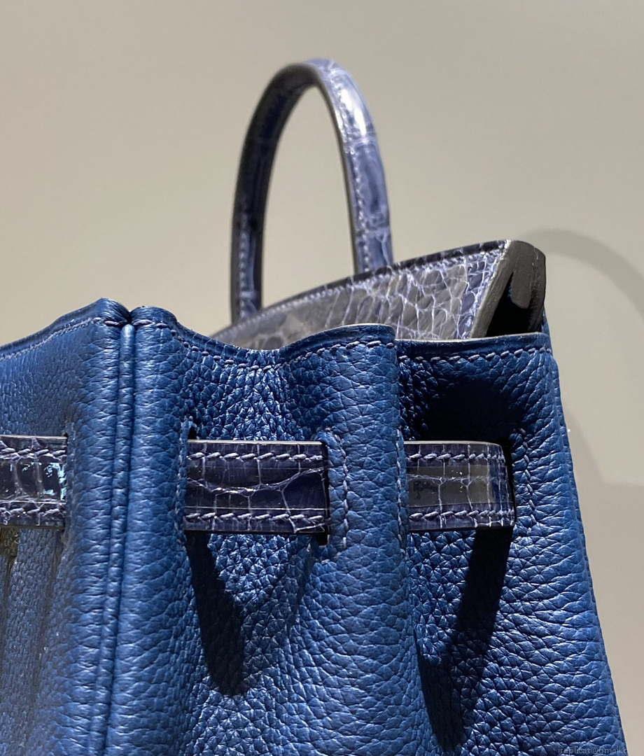 Hermes Birkin Tote Bag Togo Leather With High Gloss Nile Crocodile Emerald H28811