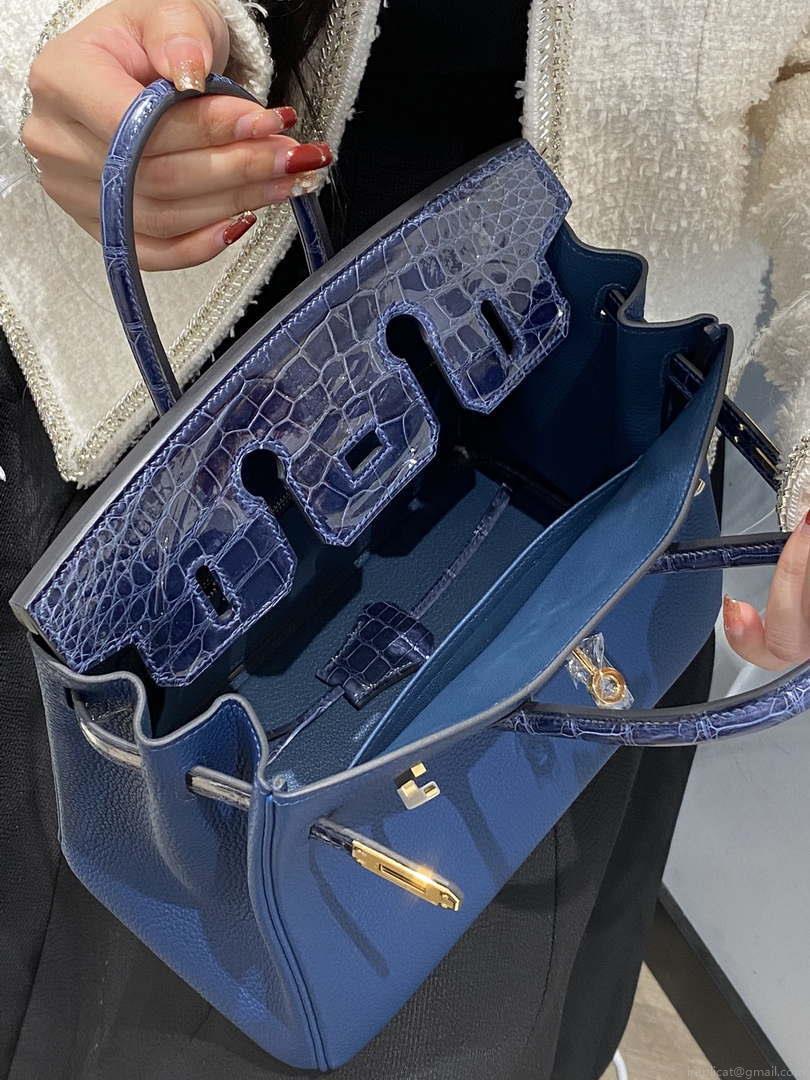 Hermes Birkin Tote Bag Togo Leather With High Gloss Nile Crocodile Emerald H28811