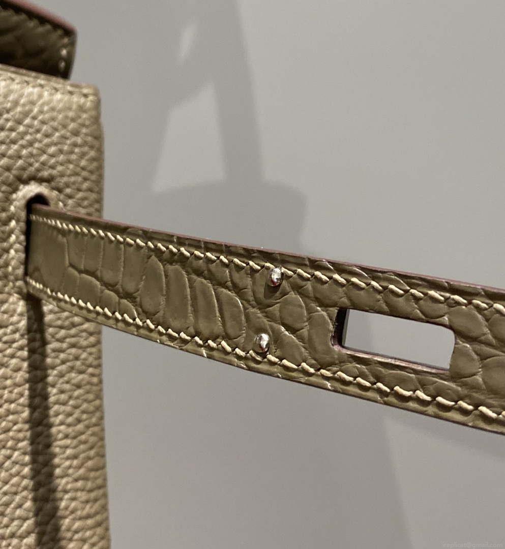 Hermes Birkin Tote Bag Togo Leather With High Gloss Nile Crocodile Emerald H28812