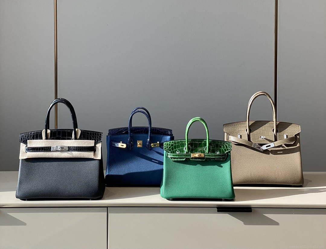 Hermes Birkin Tote Bag Togo Leather With High Gloss Nile Crocodile Emerald H28813