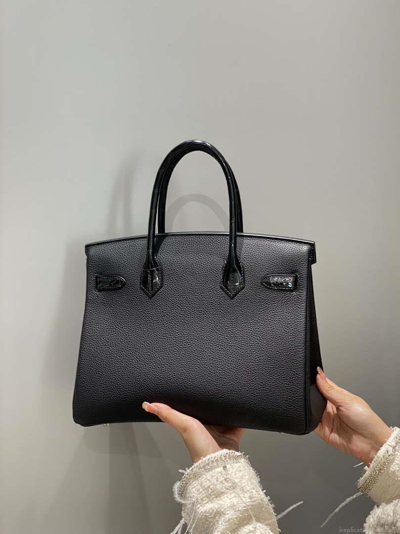 Hermes Birkin Tote Bag Togo Leather With High Gloss Nile Crocodile Emerald H28813