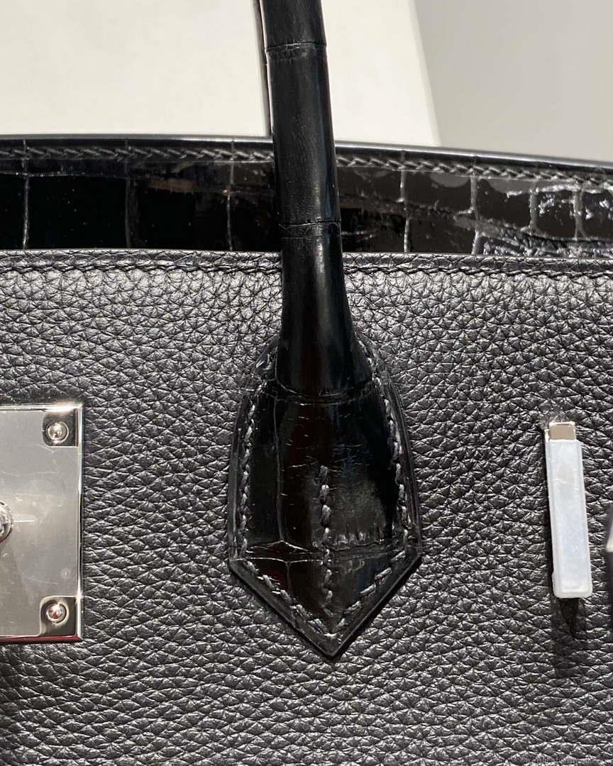 Hermes Birkin Tote Bag Togo Leather With High Gloss Nile Crocodile Emerald H28813