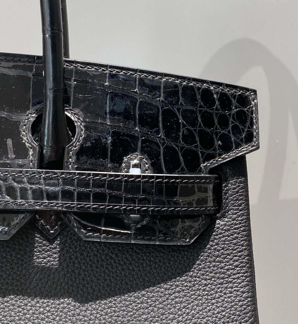 Hermes Birkin Tote Bag Togo Leather With High Gloss Nile Crocodile Emerald H28813