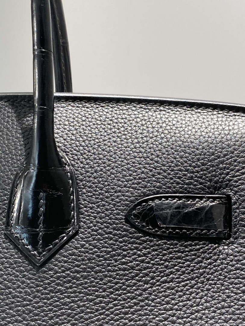 Hermes Birkin Tote Bag Togo Leather With High Gloss Nile Crocodile Emerald H28813
