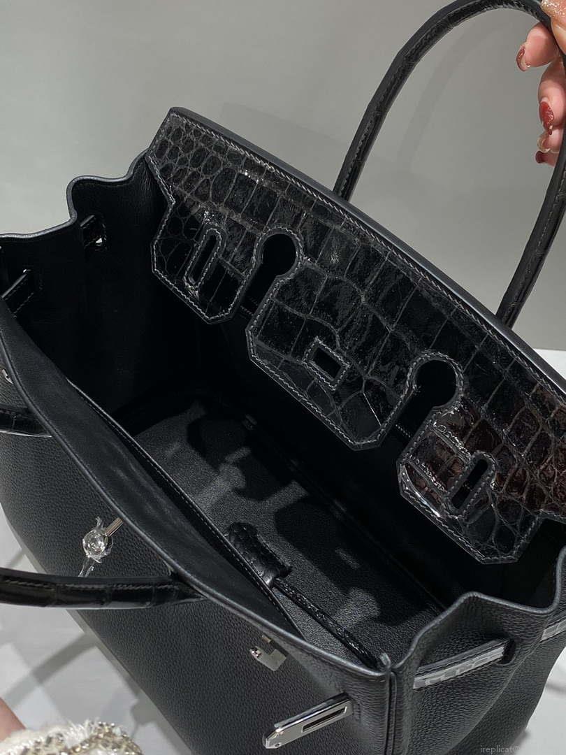 Hermes Birkin Tote Bag Togo Leather With High Gloss Nile Crocodile Emerald H28813