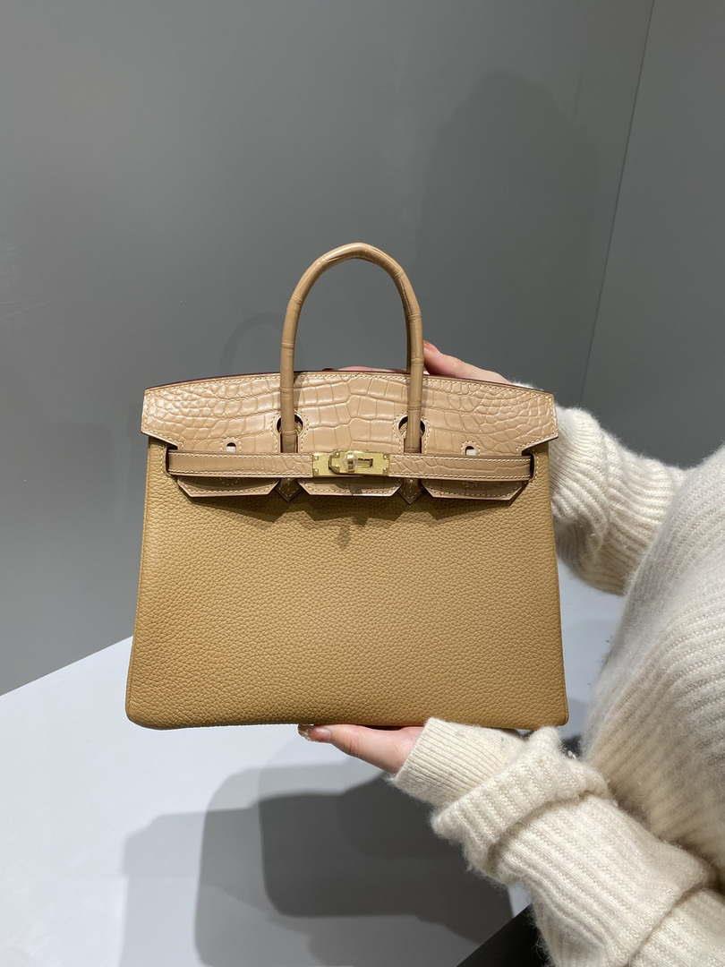 Hermes Birkin Tote Bag Togo Leather With High Gloss Nile Crocodile Emerald H28816