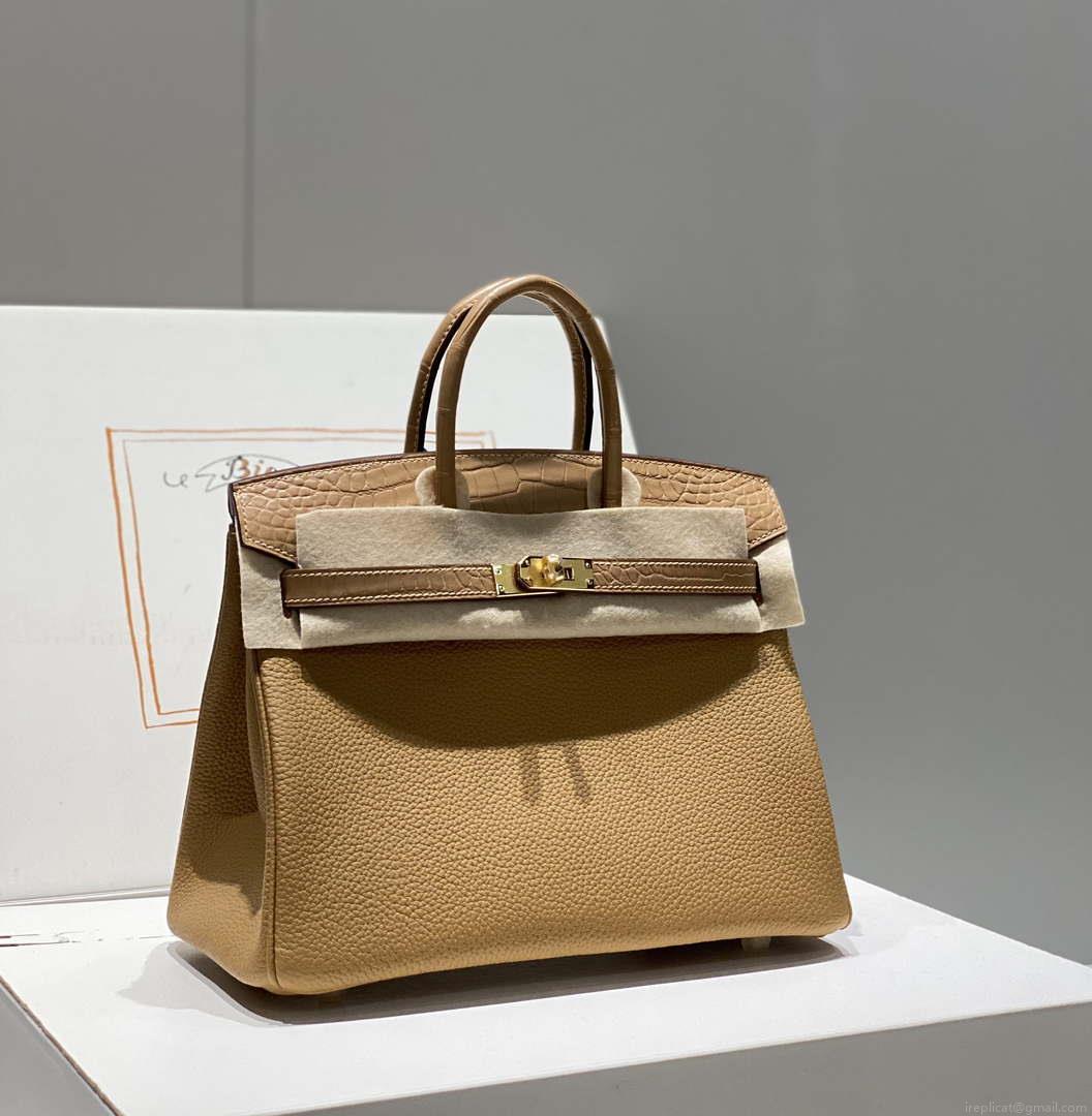 Hermes Birkin Tote Bag Togo Leather With High Gloss Nile Crocodile Emerald H28816