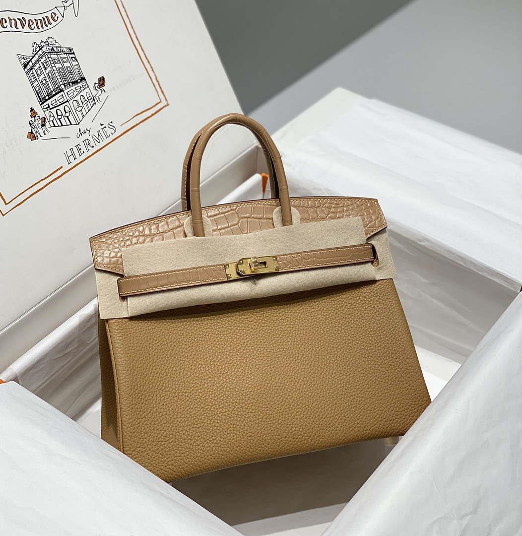 Hermes Birkin Tote Bag Togo Leather With High Gloss Nile Crocodile Emerald H28816