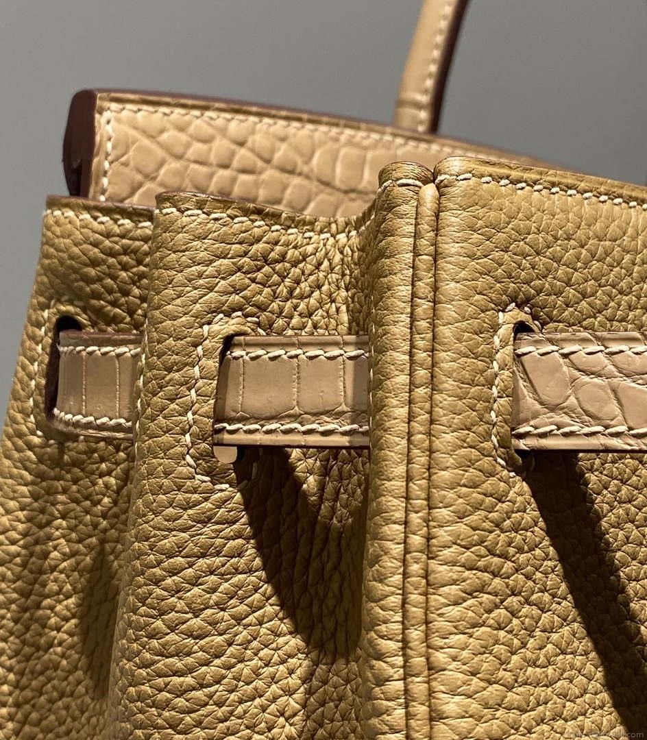 Hermes Birkin Tote Bag Togo Leather With High Gloss Nile Crocodile Emerald H28816