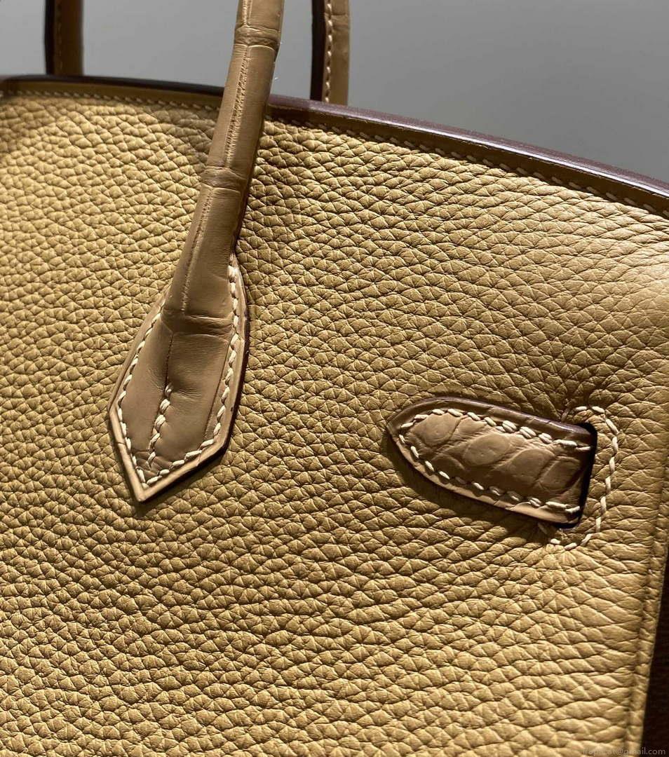 Hermes Birkin Tote Bag Togo Leather With High Gloss Nile Crocodile Emerald H28816