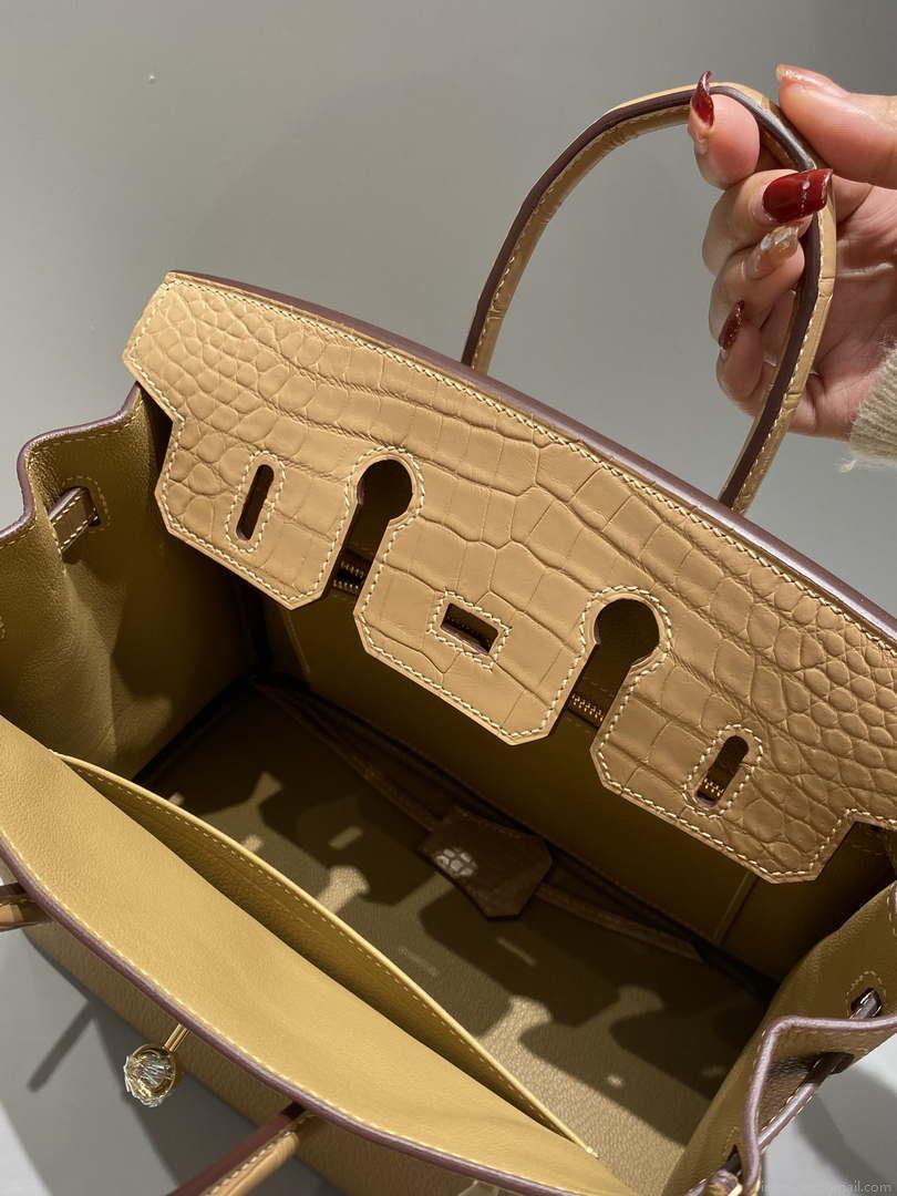 Hermes Birkin Tote Bag Togo Leather With High Gloss Nile Crocodile Emerald H28816