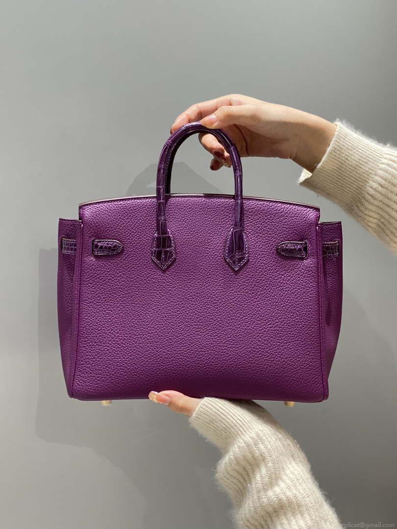 Hermes Birkin Tote Bag Togo Leather With High Gloss Nile Crocodile Emerald H28817