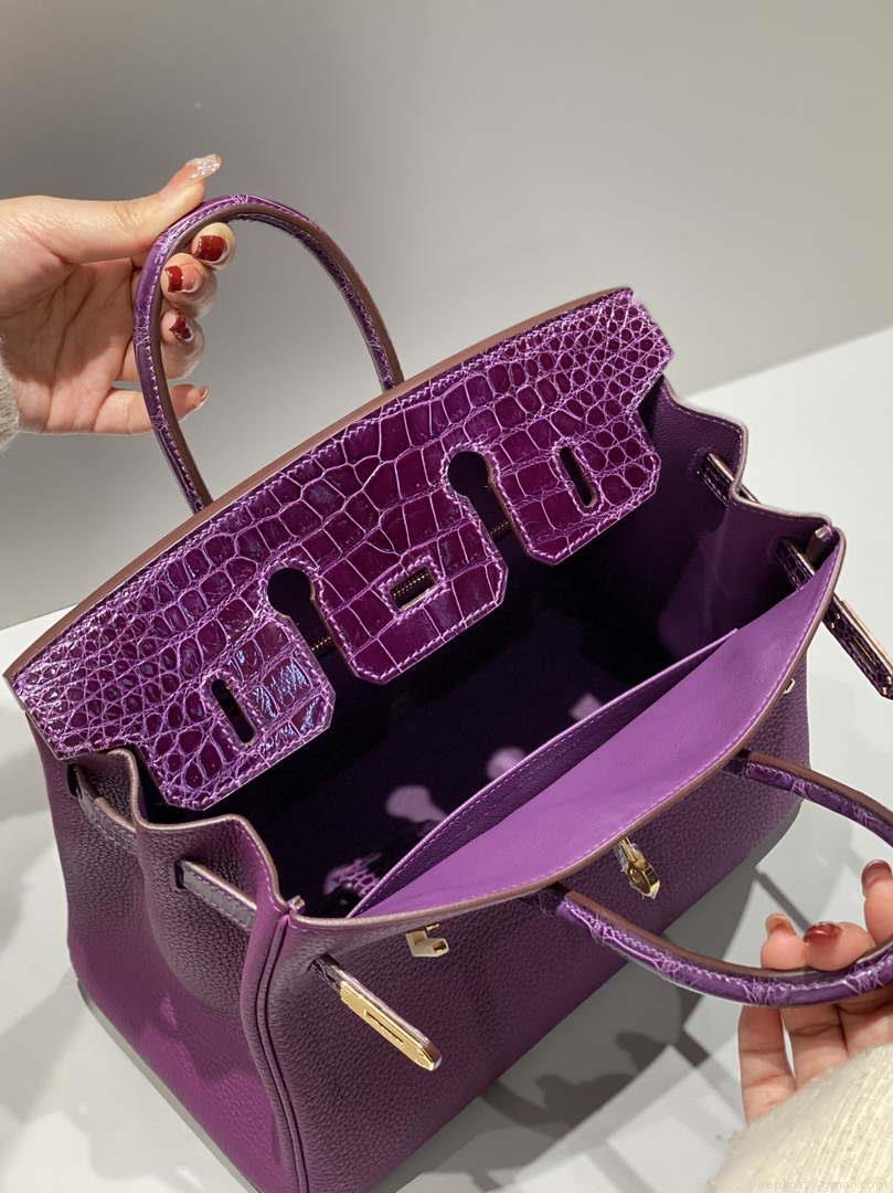 Hermes Birkin Tote Bag Togo Leather With High Gloss Nile Crocodile Emerald H28817