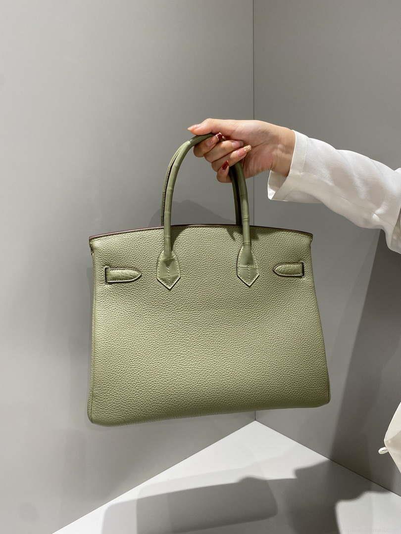 Hermes Birkin Tote Bag Togo Leather With High Gloss Nile Crocodile Emerald H28818