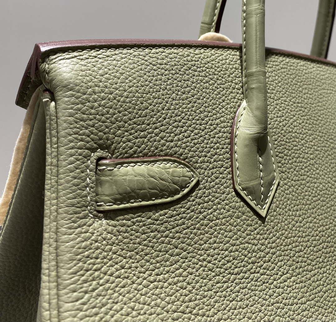 Hermes Birkin Tote Bag Togo Leather With High Gloss Nile Crocodile Emerald H28818