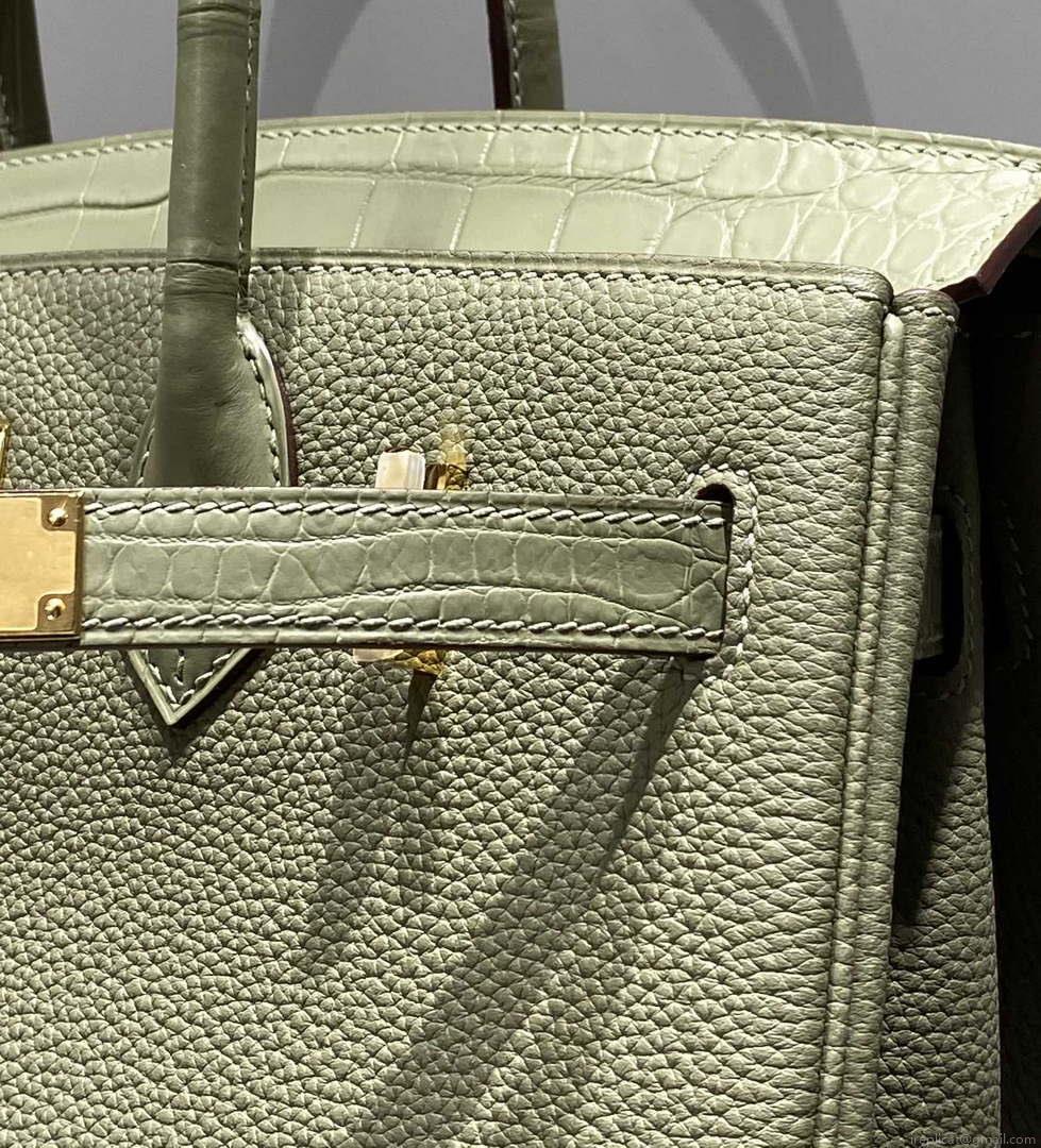 Hermes Birkin Tote Bag Togo Leather With High Gloss Nile Crocodile Emerald H28818