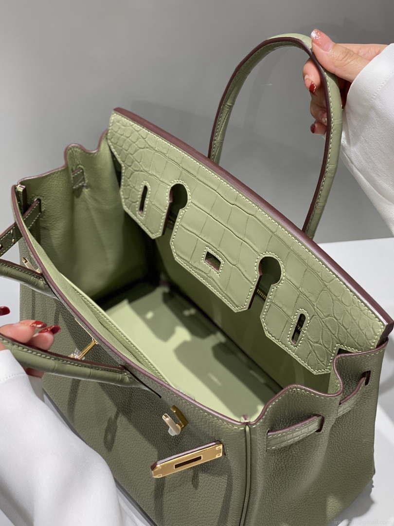 Hermes Birkin Tote Bag Togo Leather With High Gloss Nile Crocodile Emerald H28818